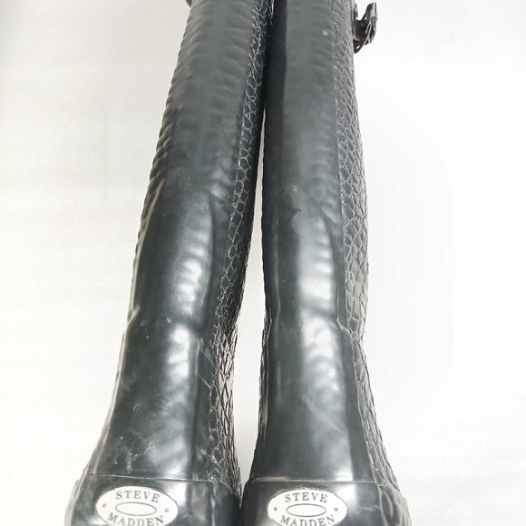 Steve Madden Rainey Black Croc Embossed Rubber Rain Boots Women's 7 Great Cond - Picture 11 of 13
